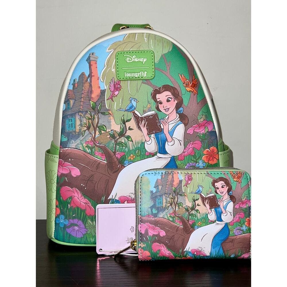 Loungefly Disney Beauty And The Beast Belle Reading Mini Backpack Wallet Set